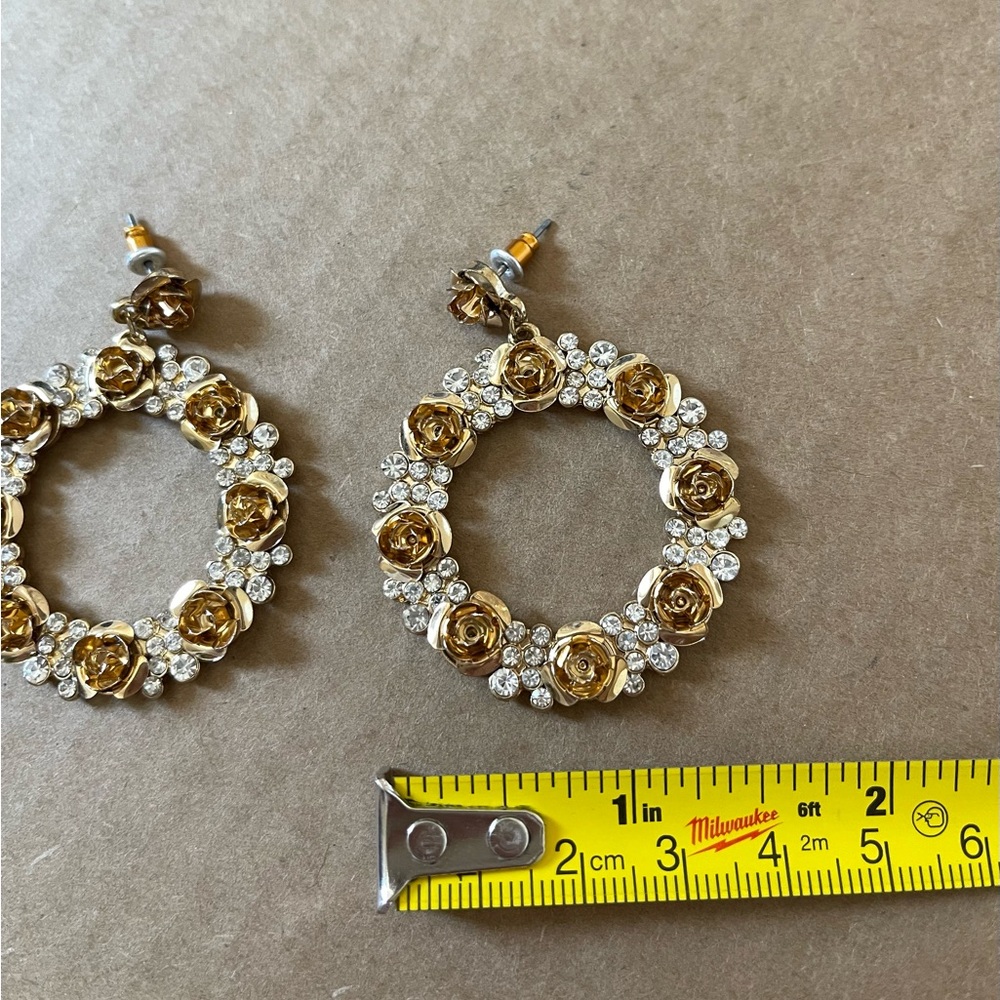 Gold Rose Rhinestone Hoops - Picture 5 of 6
